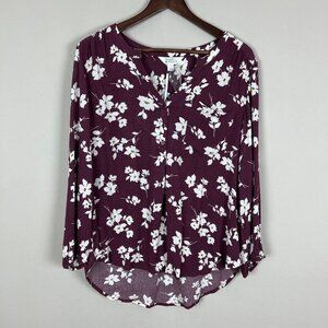 Market &‎ Spruce Blouse Top Womens Large Purple White Floral Popover V-Neck New